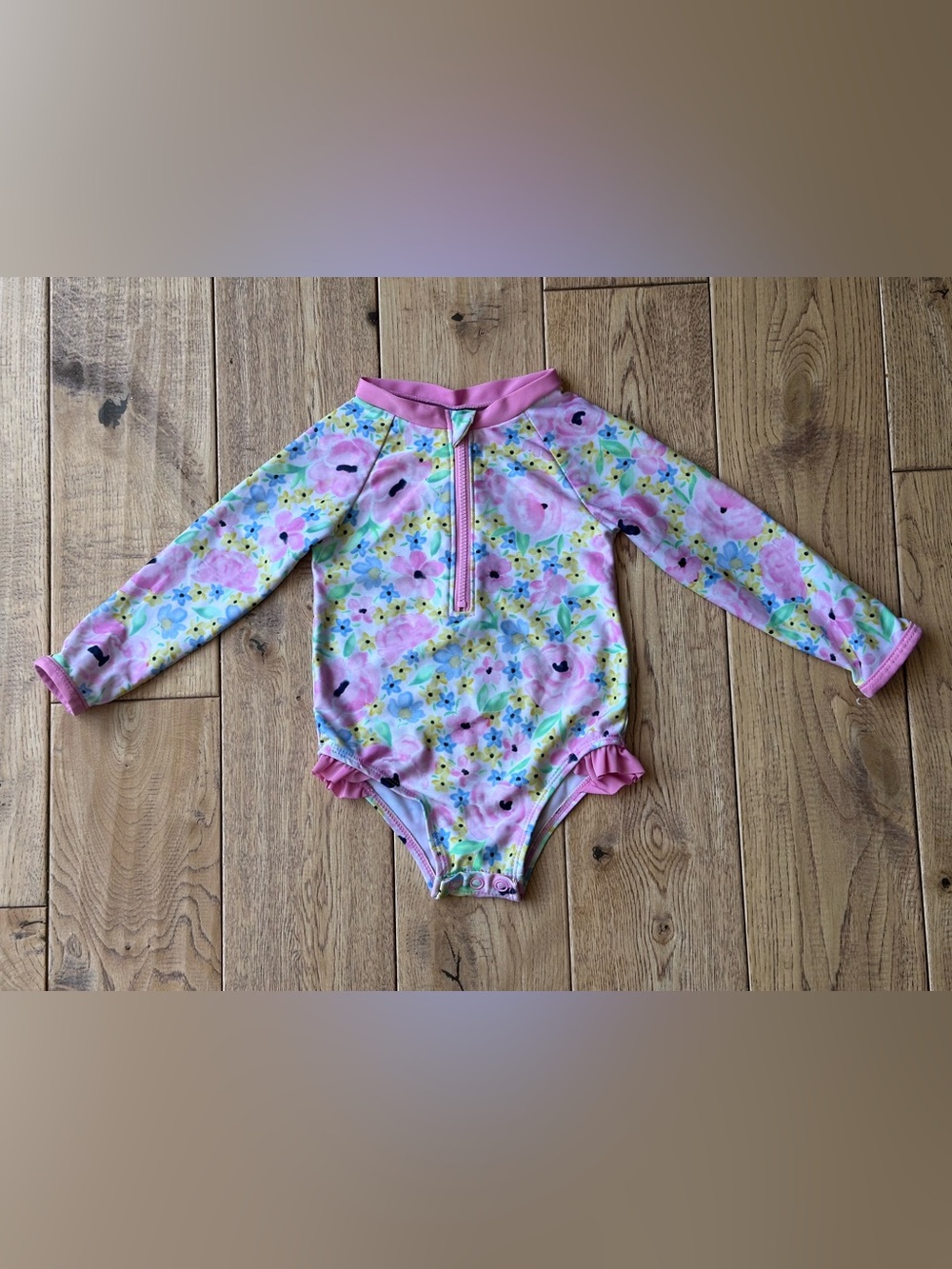 Crown & Ivy Baby Floral Print Long Sleeve One Piece Swimsuit size 12 Months